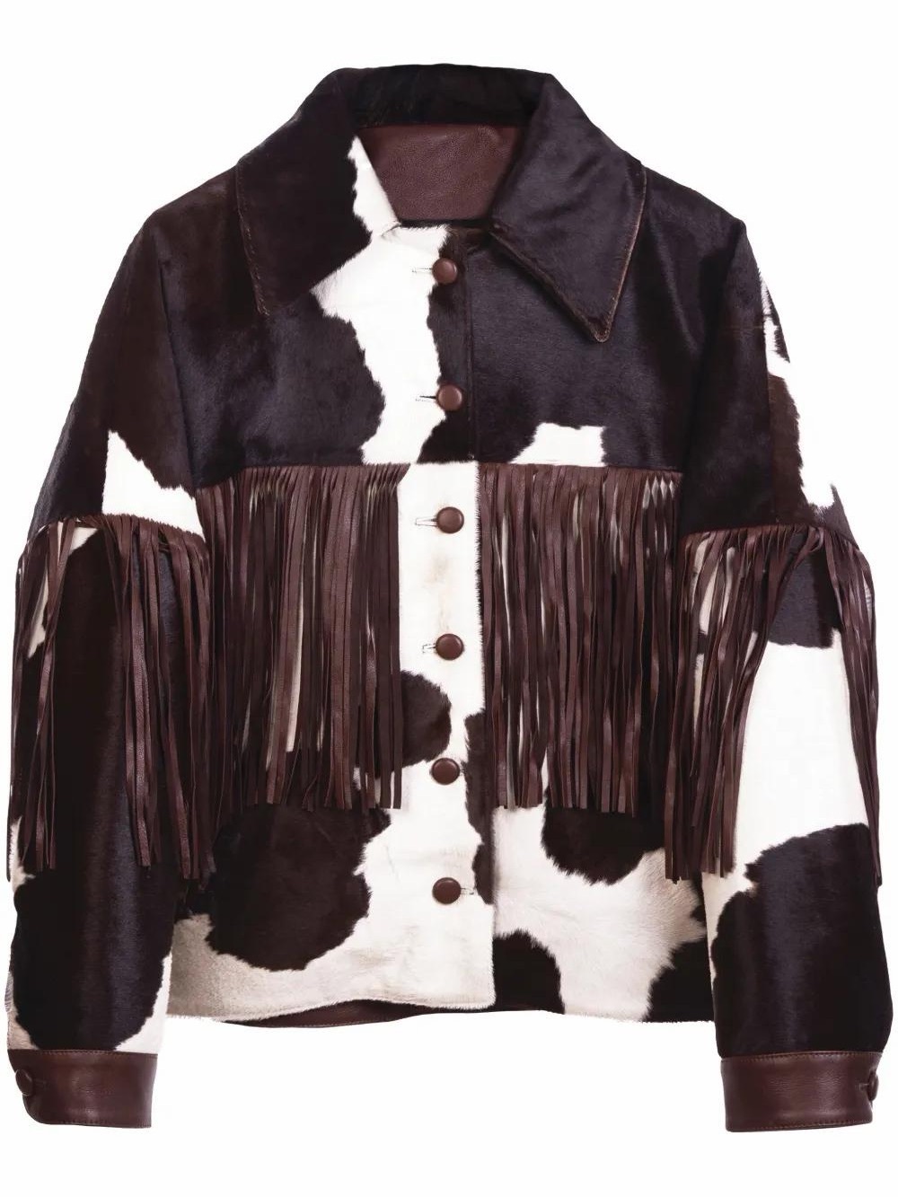 Dan Cassab Fringed Cowhide Leather Jacket - Brown & White